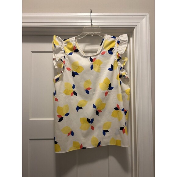 Kate Spade Lemon Zest Ruffle Sleeveless Blouse Women’s Size XL Preppy Designer - Picture 1 of 5